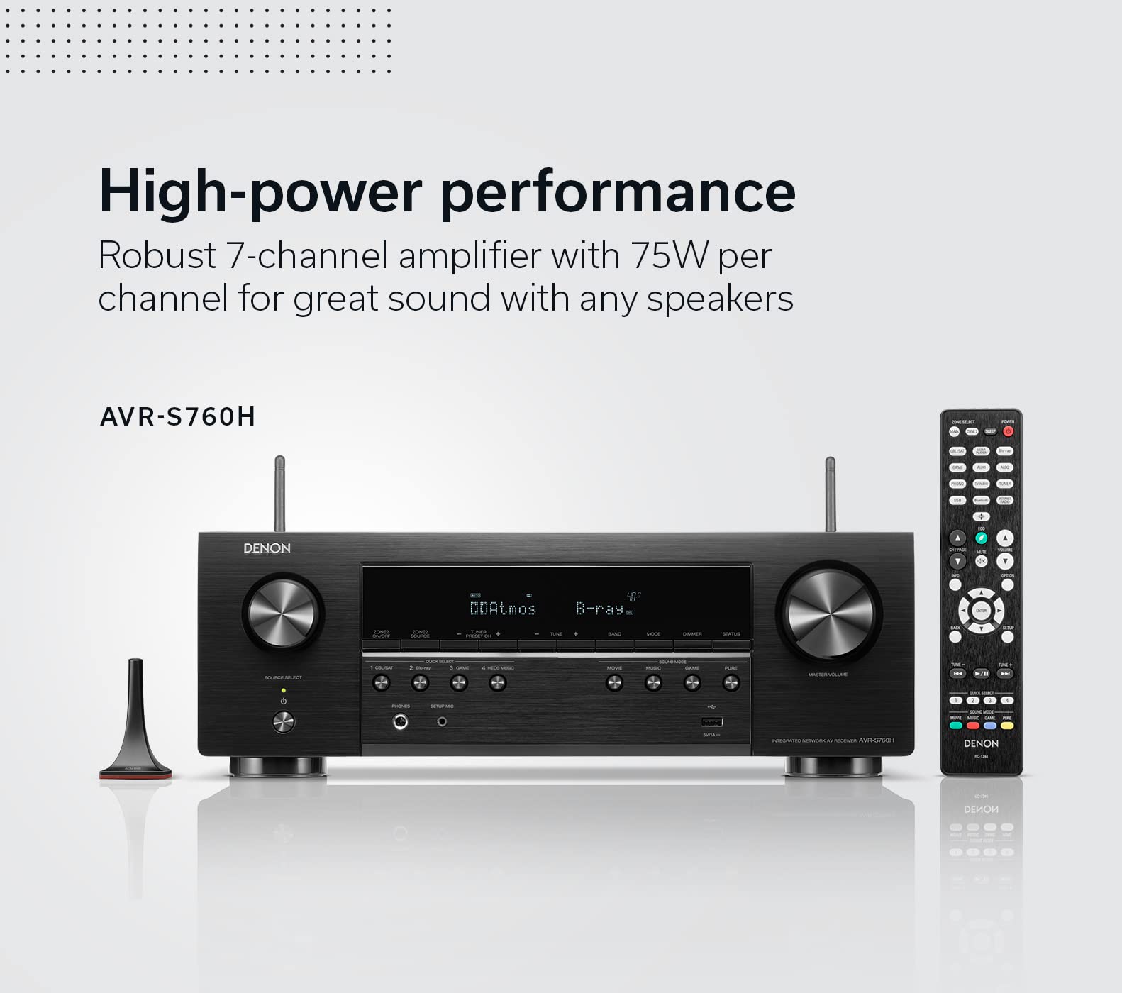 Denon AVR-S760H 7.2 Ch AVR - 75 W/Ch (2021 Model), Advanced 8K Upscaling, Dolby Atmos Height Virtualization, DTS Virtual:X & More, Built-in HEOS, Amazon Alexa Voice Control