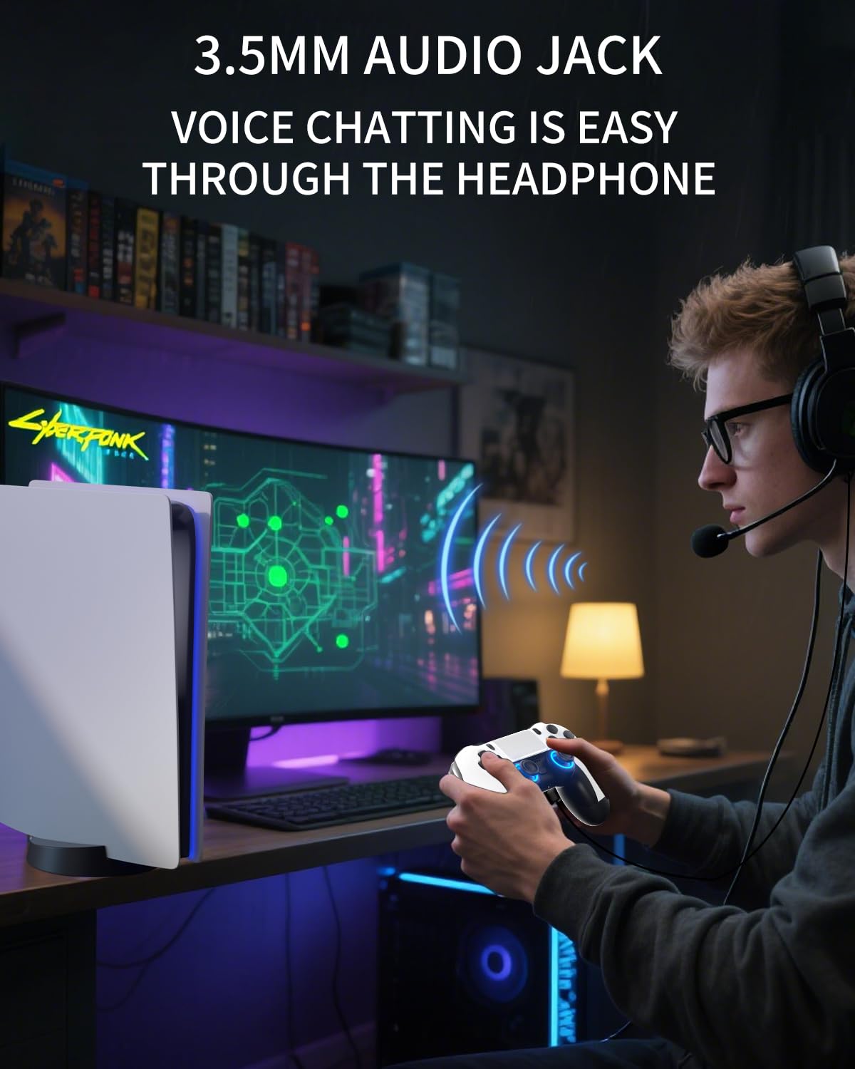 ThinTree P4 Style Wireless Controller Compatible for PS-5/Pro/Slim/PC, Gradient Color RGB mode/haptic feedback/1000 mAH battery/Motion Sensing/3.5mm Audio Jack (White and Black)