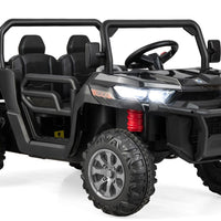 OLAKIDS 2 Seater Ride On Car, 12V Off-Road UTV Electric Vehicle with Remote Control, Dump Bed, Extra Shovel, Music, USB, AUX, Rocking Function, Kids Toddlers Battery Powered Truck (Dark Black)