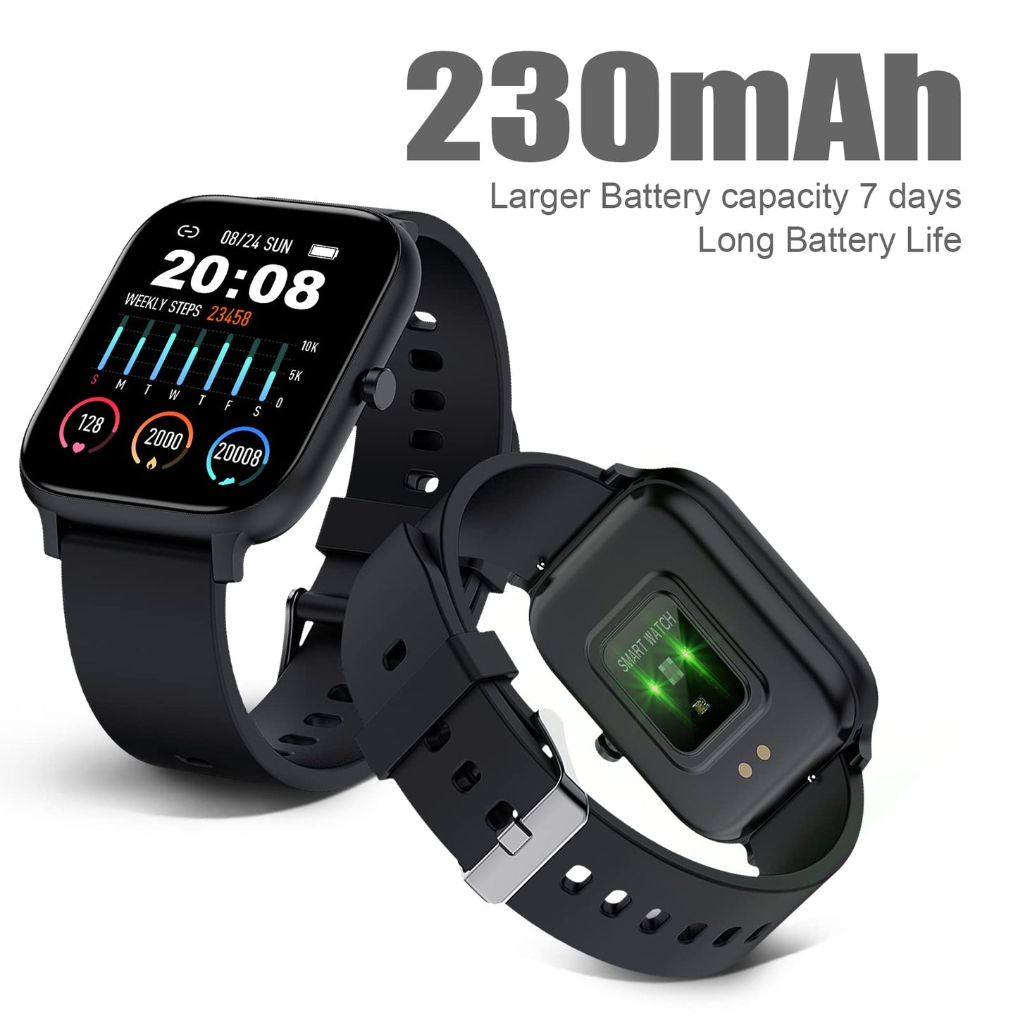Smart Watch for Men Women Compatible with iPhone Samsung Android Phone 1.83 inch Full Touch Screen IP68 Waterproof Bluetooh Fitness Tracker Heart Rate/Sleep Monitor, Black