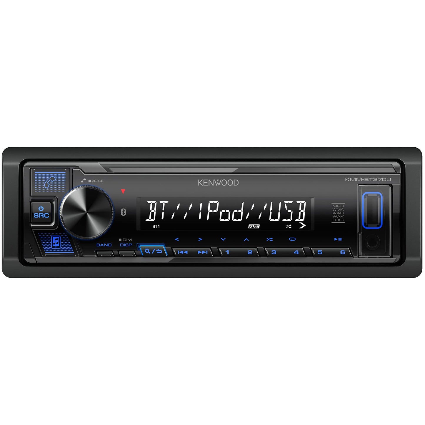 KENWOOD KMM-BT270U Bluetooth Digital Media Car Stereo Receiver with USB Port – AM/FM Radio, MP3 Player, High Contrast LCD, Detachable Face Plate, Single DIN, 13-Band EQ