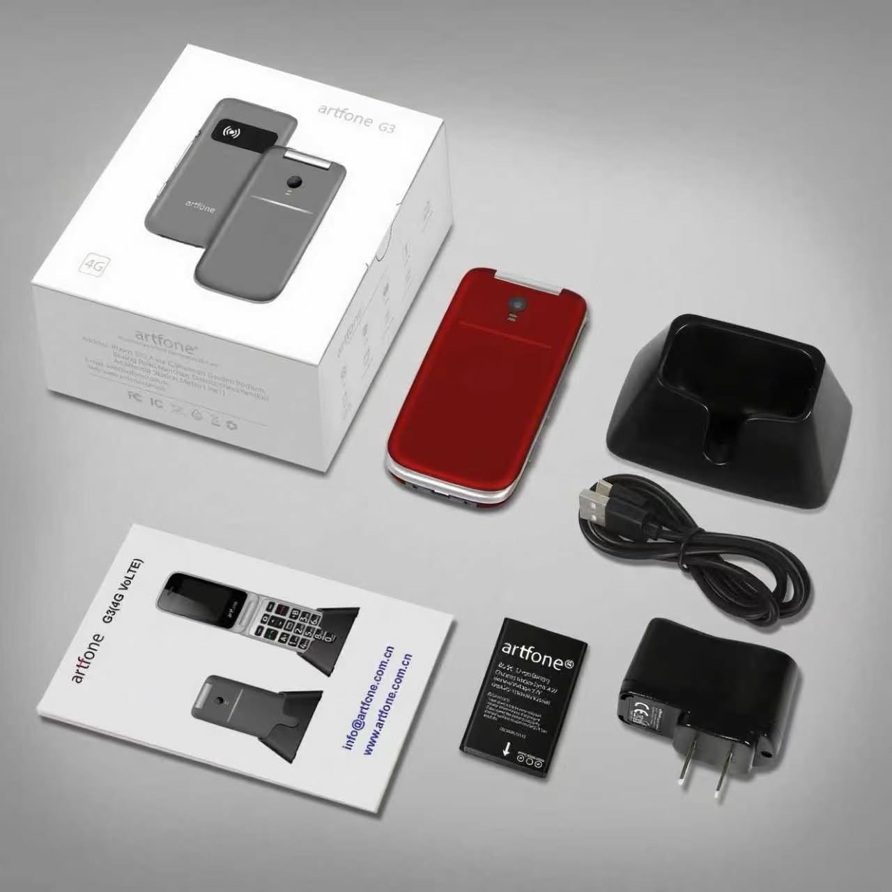 artfone 4G Volte Flip Phones Unlocked for Seniors丨Big Buttons Cell Phone for Elderly & Kids丨Clear Sound丨SOS Button丨Talking Clock丨Speed Dial丨Charging Dock丨Camera丨Talking Numbers丨USB-C,T-Mobile - G3 Red