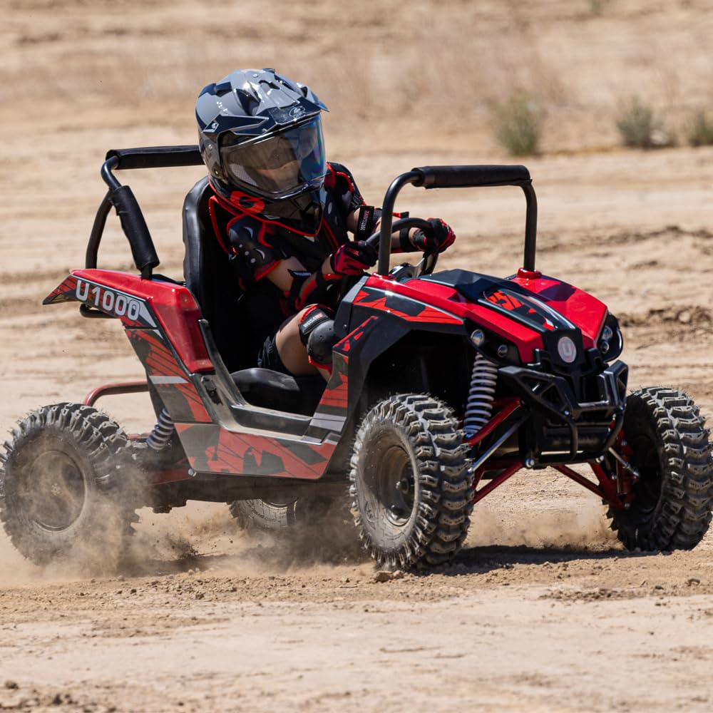 UTV Ride on Car (Large), 48V Shock Absorber Electric Vehicles with Disk Brake, Gear Switch, Steel Frame, Off-Road Tire, Flexible Seat Belt and Seat, Three-Speed Parental Limit-Lock Function