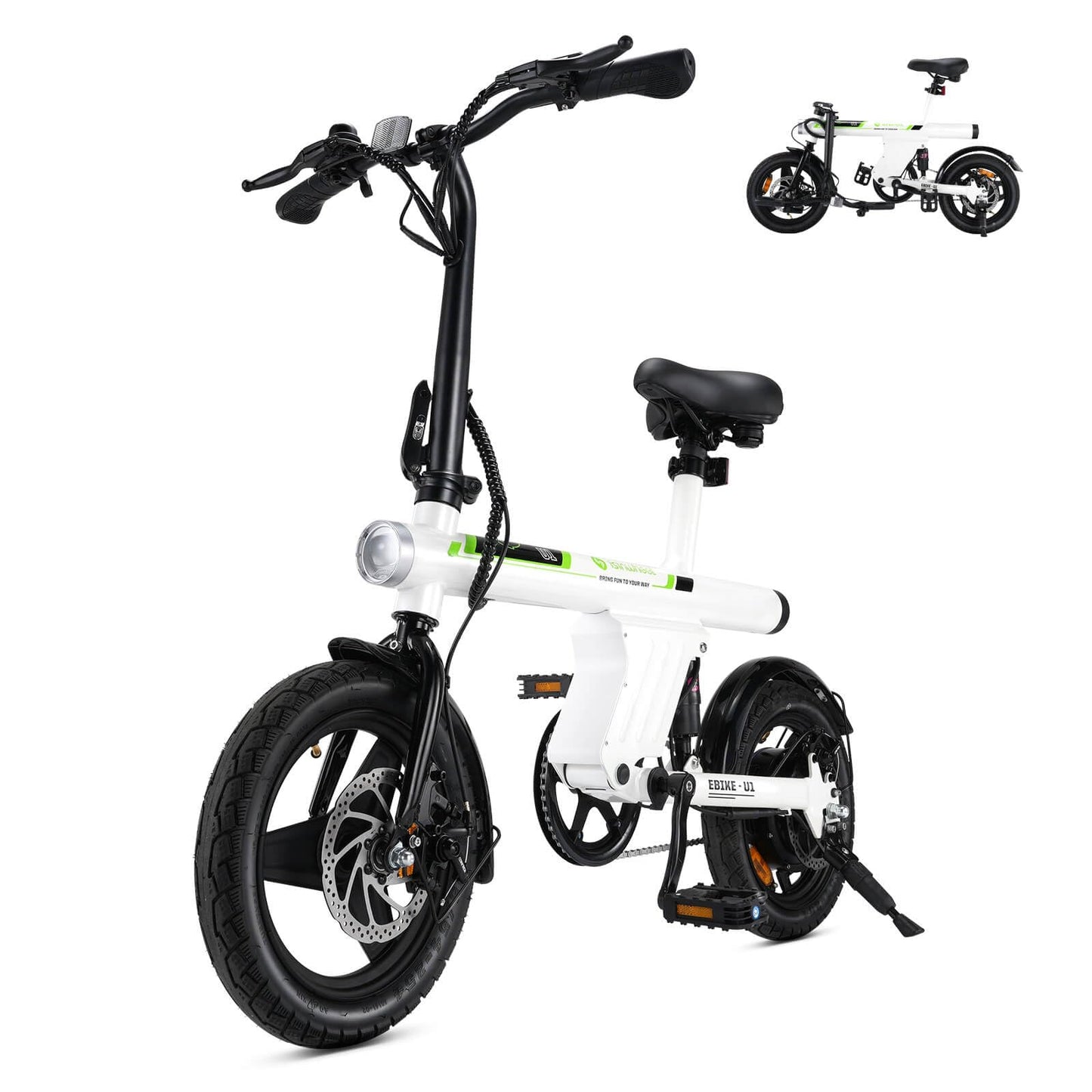 isinwheel U1 Electric Bike for Adults 750W Peak Motor, 20 mph Folding Ebike, 14" Adults Electric Bicycles with Smart Uphill, 280.8Wh Battery, 25 Miles PAS Range, Mini E Bikes for Adult and Teens