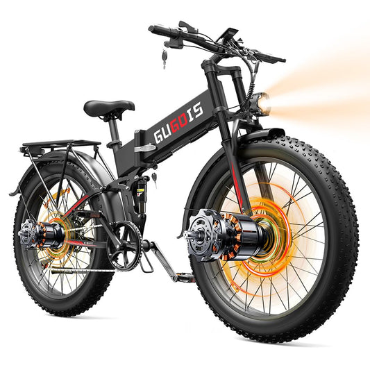 Folding Electric Bike for Adults, 3000W Peak Ebike, 48V 23Ah Removable Battery, Dual Motor 26" Fat Tire E-Bike, Up to 35MPH & 60 Miles Range, All-Terrain Electric Dirt Bike for Mountain & City Ride