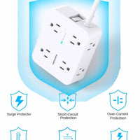 Power Strips with Surge Protection - HANYCONY 8 Widely Outlets with 4 USB Ports (2 USB C), 3-Side Outlet Extender Strip, 5 Ft Extension Cord, Ideal for Home Office College Dorm Room Essentials
