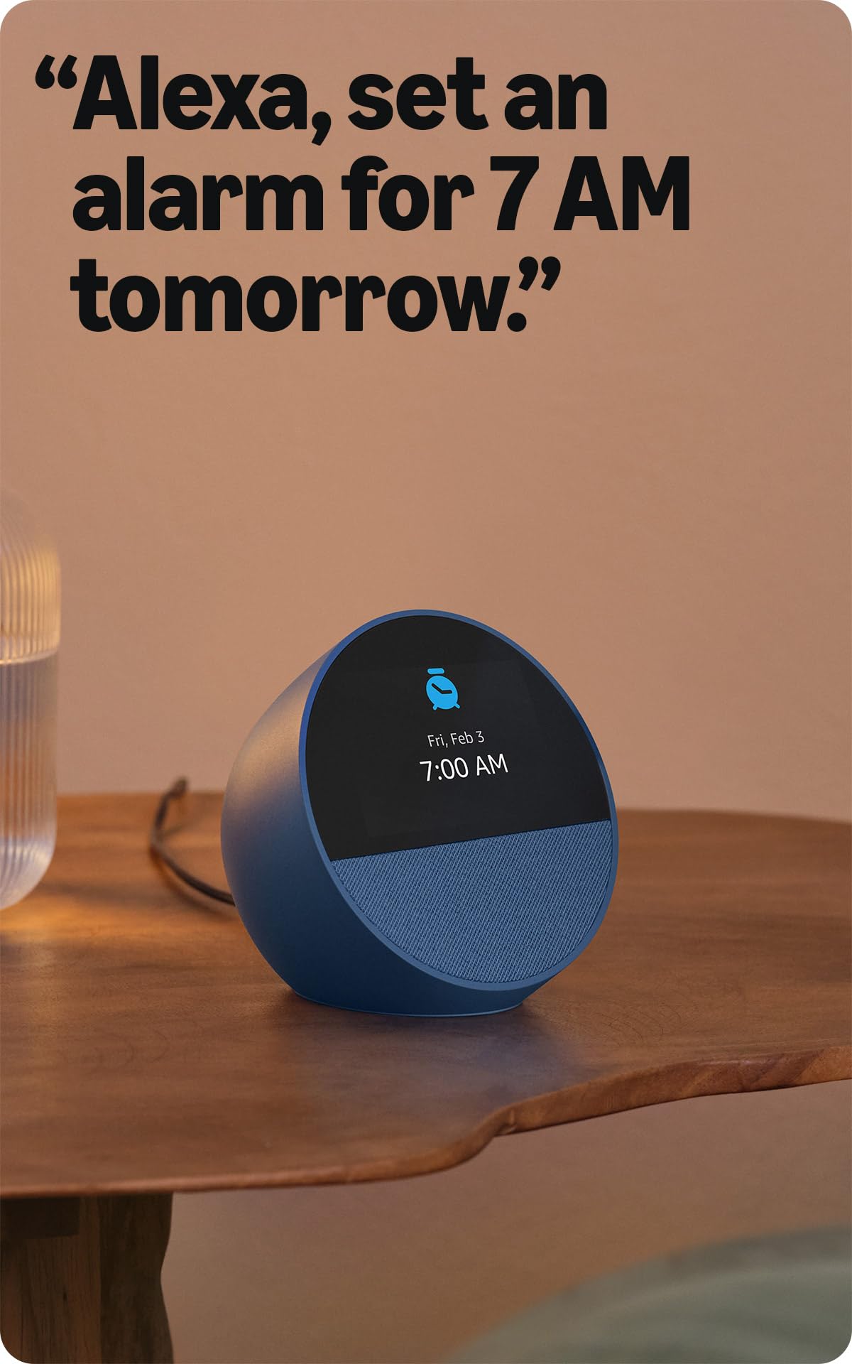 Amazon Echo Spot (newest model), Great for nightstands, offices and kitchens, Smart alarm clock with Alexa, Glacier White