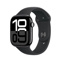 Apple Watch Series 10 [GPS 46mm case] Smartwatch with Jet Black Aluminum Case with Black Sport Band - M/L. Fitness Tracker, ECG App, Always-On Retina Display, Water Resistant