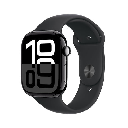 Apple Watch Series 10 [GPS 46mm case] Smartwatch with Jet Black Aluminum Case with Black Sport Band - M/L. Fitness Tracker, ECG App, Always-On Retina Display, Water Resistant