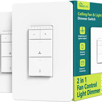 TREATLIFE Smart Ceiling Fan Control and Dimmer Light Switch 2PACK, Neutral Wire Needed, 2.4Ghz Single Pole Wi-Fi Fan Light Switch Combo, Works with Alexa, Google Home and SmartThings, Remote Control