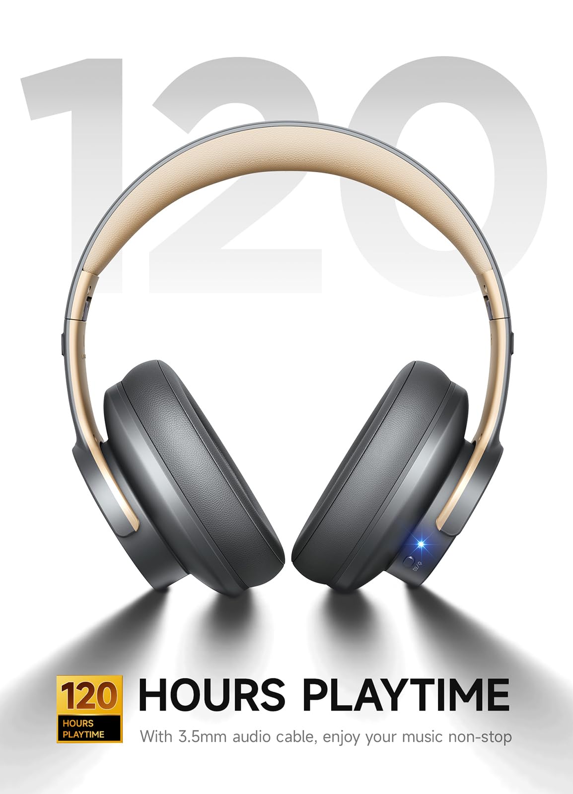 Picun B8 Bluetooth Headphones, 120H Playtime Headphone Wireless Bluetooth with 3 EQ Modes, Low Latency, Hands-Free Calls, Over Ear Headphones for Travel Home Office Cellphone PC Black - Volt-Edge Technologies®