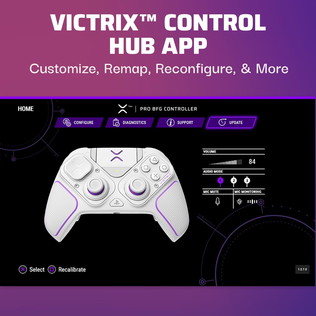 PDP Victrix Pro BFG Wireless Gaming Controller for Playstation 5 / PS5, PS4, PC, Modular Esports Gamepad, Remappable Buttons, Customizable Triggers/Paddles/D-Pad/Fightpad, PC App, White