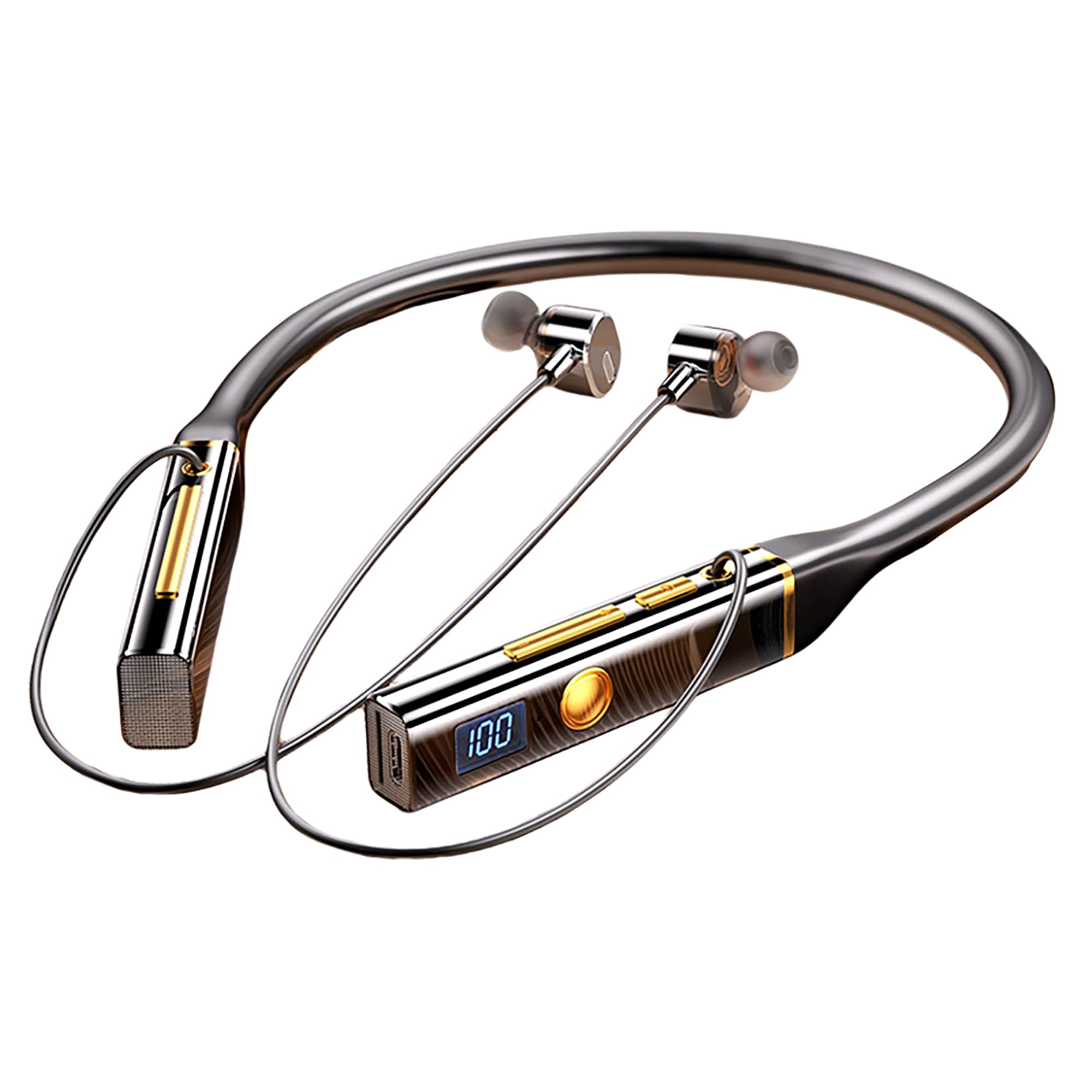 Kshttky Neckband Wireless Earbuds Around The Neck,Bluetooth V5.4 Headphones, 4-Driver Stereo Sound, 100 Hours Playtime, in-Ear with Mic for Sports, Fitness, Outdoor & Work (Black)