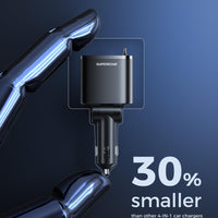 Retractable Car Charger, SUPERONE 99W Car Phone Charger with Cables Fast Charging, USB C Car Charger Adapter for iPhone 17 16 15 14 13 12, Samsung, Black