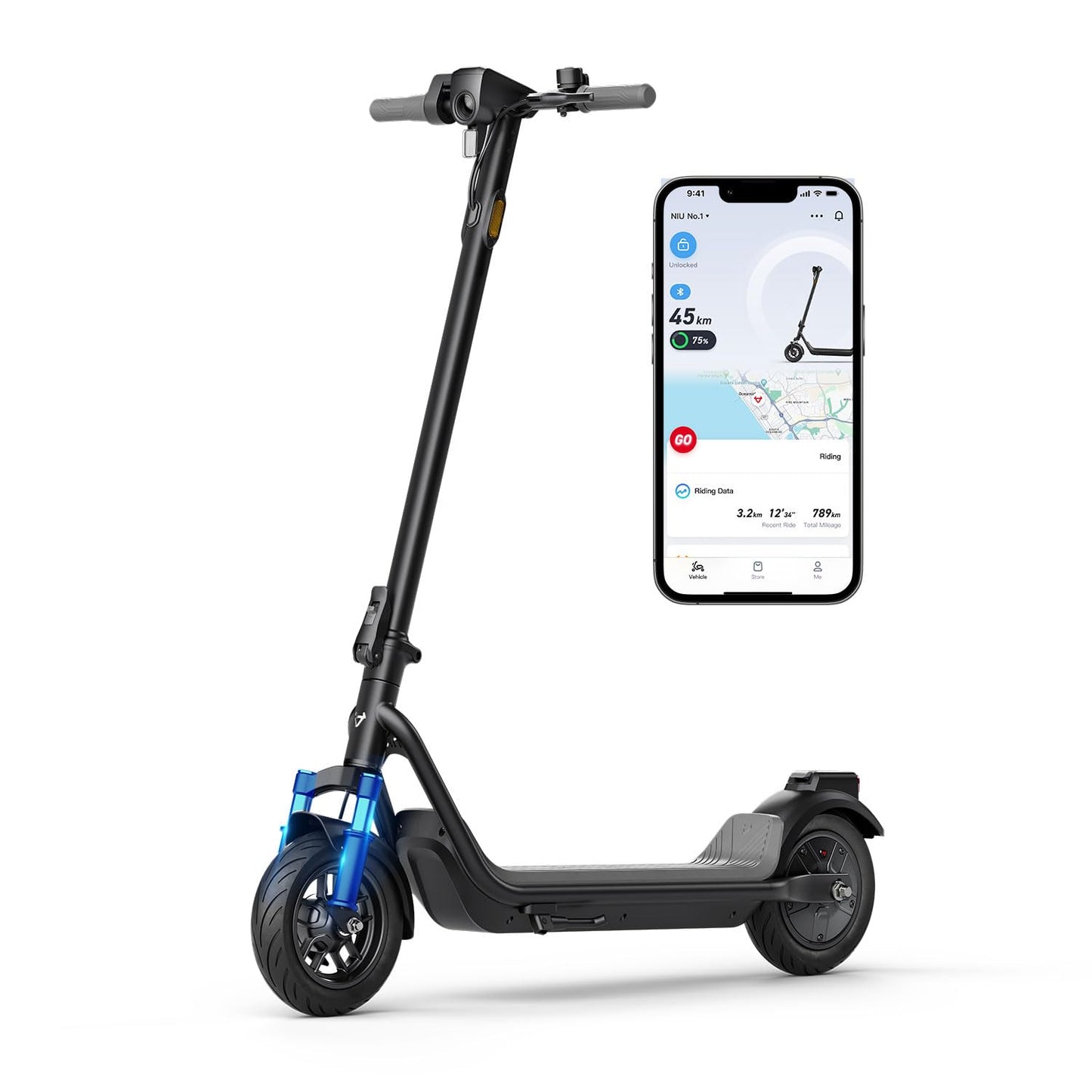NIU Electric Scooter for Adults - Front Suspension, 600W Max Power, 18 Miles Range, Max Speed 17.4MPH, 9.5'' Pneumatic Tires, Dual Brakes, Easy Folding Portable Commuting Escooter, UL Certified