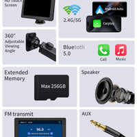 Portable Apple Carplay Screen for Car, 7" HD Car Stereo Touchscreen with Wireless CarPlay & Android Auto, Mirror Link, Bluetooth, Voice Control, Memory Card Playback, AUX - Fits All Vehicles