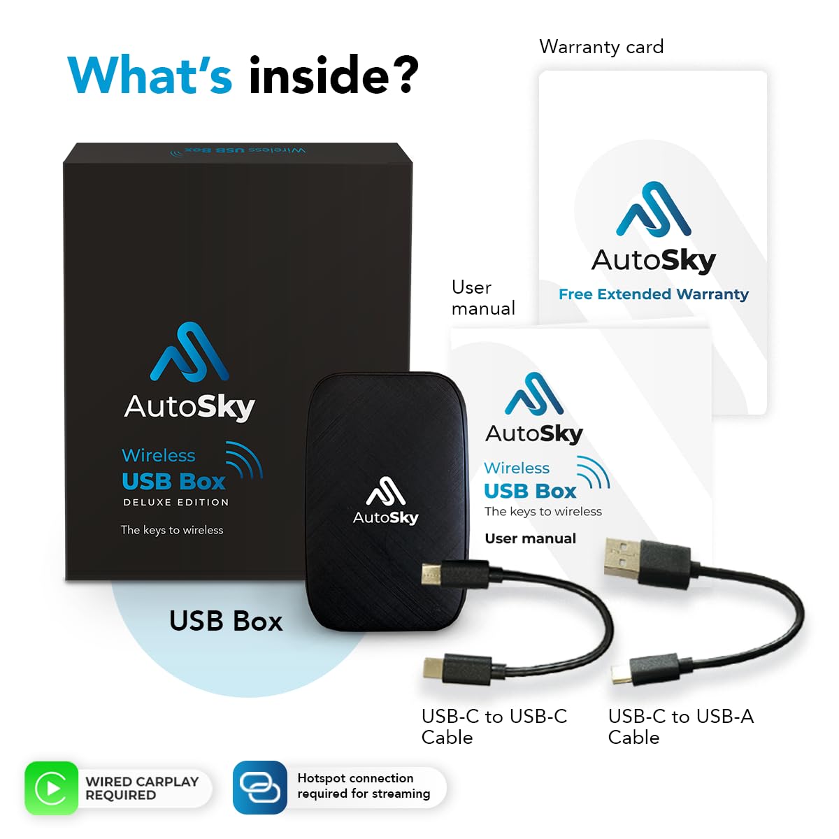 AutoSky AI Box Lite – Wireless CarPlay & Android Auto Adapter with Netflix & YouTube – Plug & Play CarPlay Converter – Works with Factory Wired CarPlay Systems (2016+)