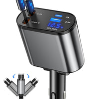 Retractable Car Charger, 4 in 1 Fast Charging Car Charger USB-C & USB-A Compatible with iPhone 16/15/14/13/12/11,Galaxy,Pixel