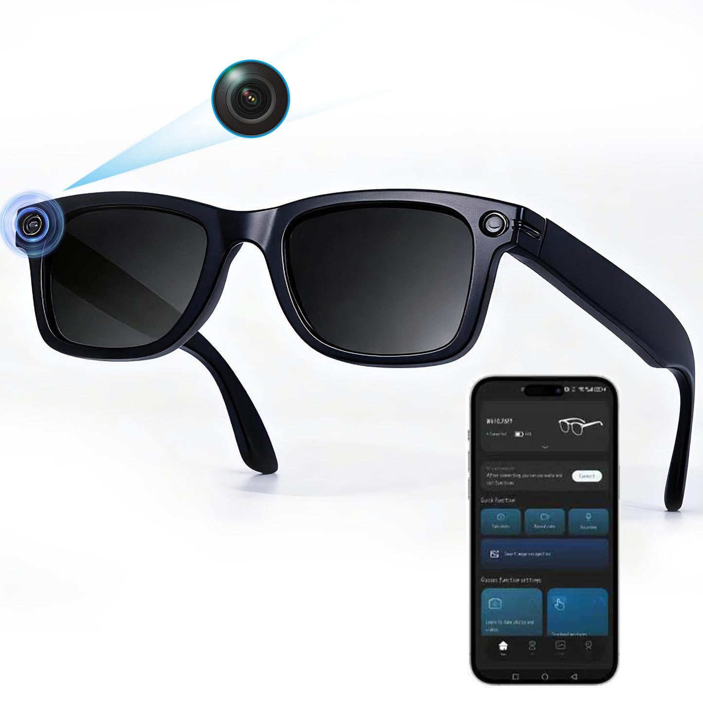 AI Smart Glasses with Camera, 800W HD 1200P Video Recording with Anti-Shake, Real-Time Translation, Object Recognition, Open-Ear Audio for Music & Clear Calls, Bluetooth WiFi App, IP65 Waterproof 32GB