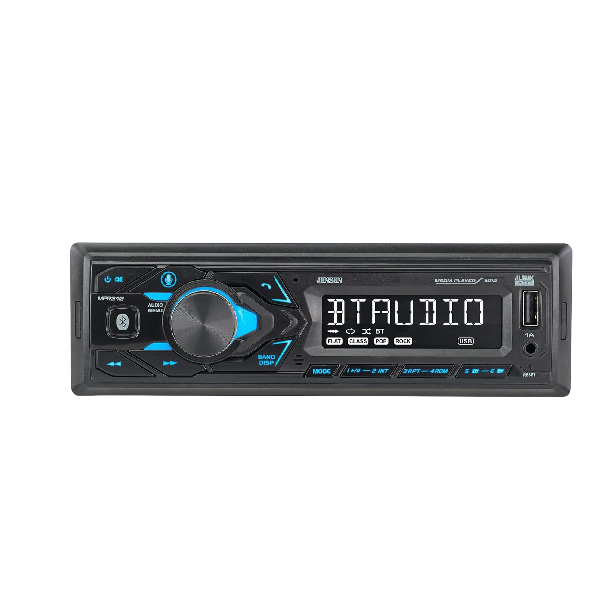 JENSEN MPR210 7 Character LCD Single DIN Car Stereo Radio | Push to Talk Assistant | Bluetooth Hands Free Calling & Music Streaming | AM/FM Radio | USB Playback & Charging | Not a CD