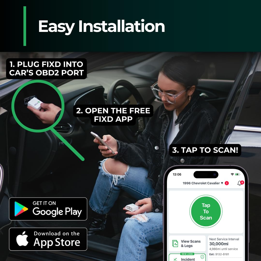 FIXD Bluetooth OBD2 Scanner for Car - Car Code Readers & Scan Tools for iPhone/Android - Wireless OBD2 Auto Diagnostic Tool - Check Engine & Fix All Vehicles 1996+ (1 Pack w/Free FIXD Premium Trial)