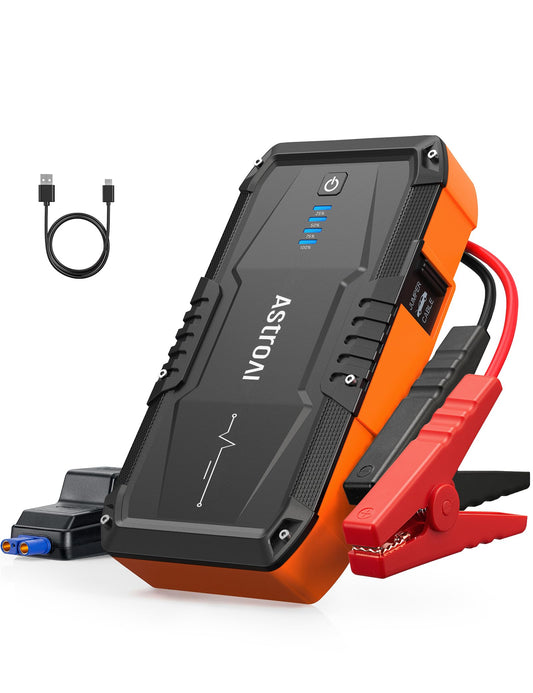 AstroAI S8 Car Battery Jump Starter, Car Jumper Starter Battery Pack for Up to 6.0L Gas & 3.0L Diesel Engines, 12V Portable Jump Box with 3 Modes Flashlight and Jumper Cable (Orange)