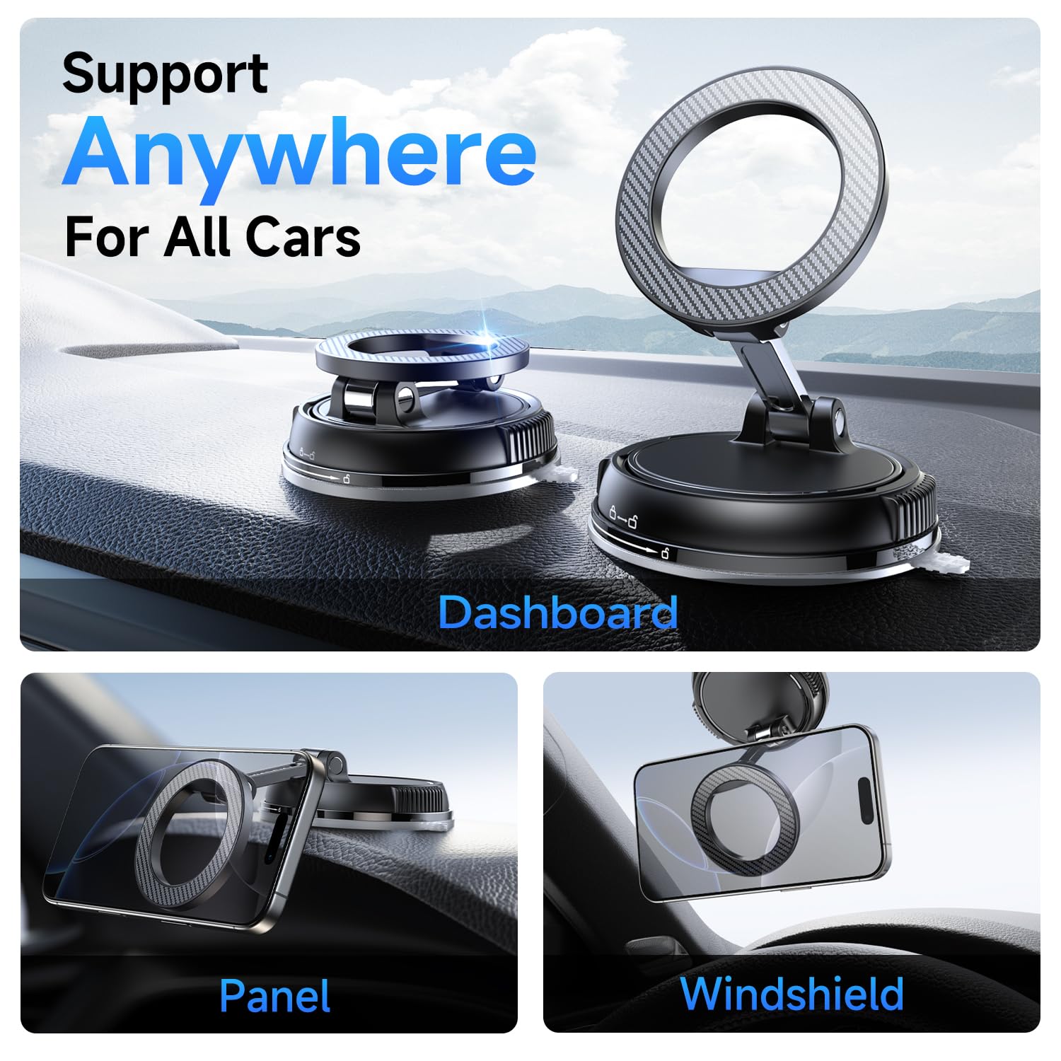 ANDERY Car Phone Holder for Magsafe [78+LBS Strongest Suction & 2400gf Magnetic] 360° Adjustable Car Phone Mount, Phone Holders for Your Car for iPhone 17 Pro Max 16 15 14 13 12 Air Plus, Carbon Fiber