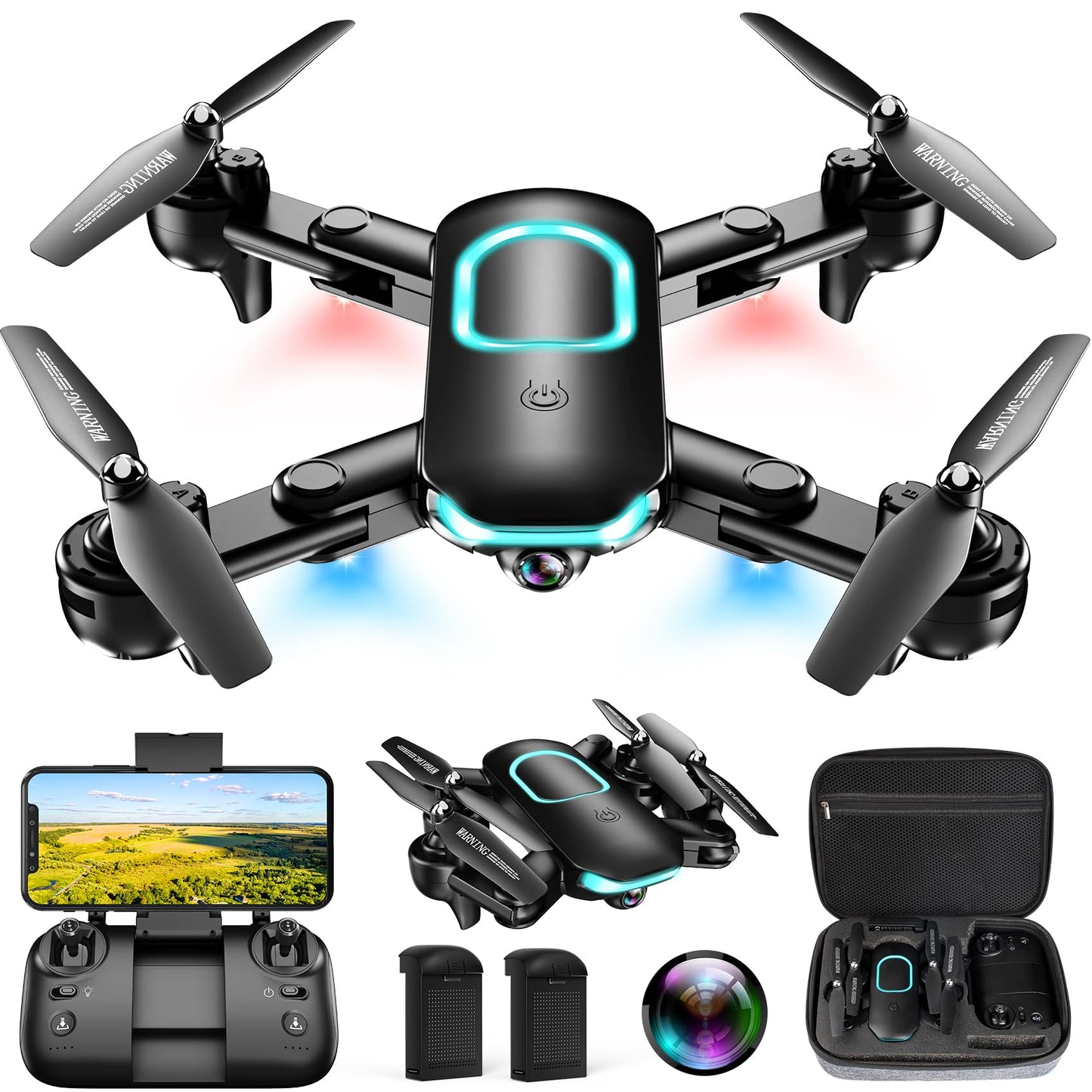 Drone with Camera, Foldable Drone for Beginners with 1080P Camera, Upgrade Altitude Hold, Circle/Rotating/Waypoint Fly, 3D Flip, One Key Start, 3 Speed Mode, 2 Batteries
