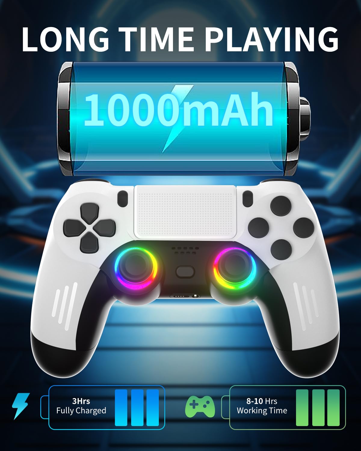 ThinTree P4 Style Wireless Controller Compatible for PS-5/Pro/Slim/PC, Gradient Color RGB mode/haptic feedback/1000 mAH battery/Motion Sensing/3.5mm Audio Jack (White and Black)