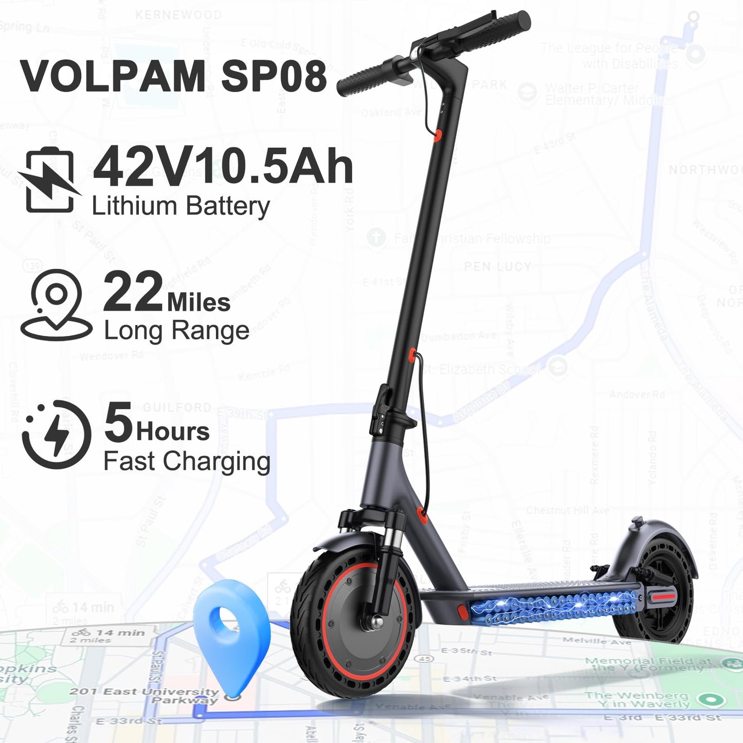 VOLPAM Electric Scooter, 350W/500W, 8.5"/10" Tires, 12/21/28 Miles Range, 16/19/22Mph, Folding E-Scooter with Dual Braking - Volt-Edge Technologies®