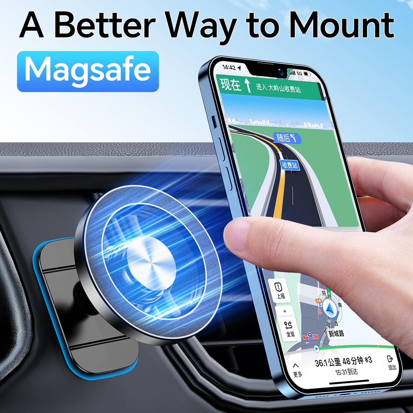 Kaistyle for Magsafe Car Mount【20 Strong Magnets】Magnetic Phone Holder for Car Phone Holder Mount Dash Mounted Holders Cell Phone Holders for Your Car Accessories for Women Men for iPhone 17 16 15 14