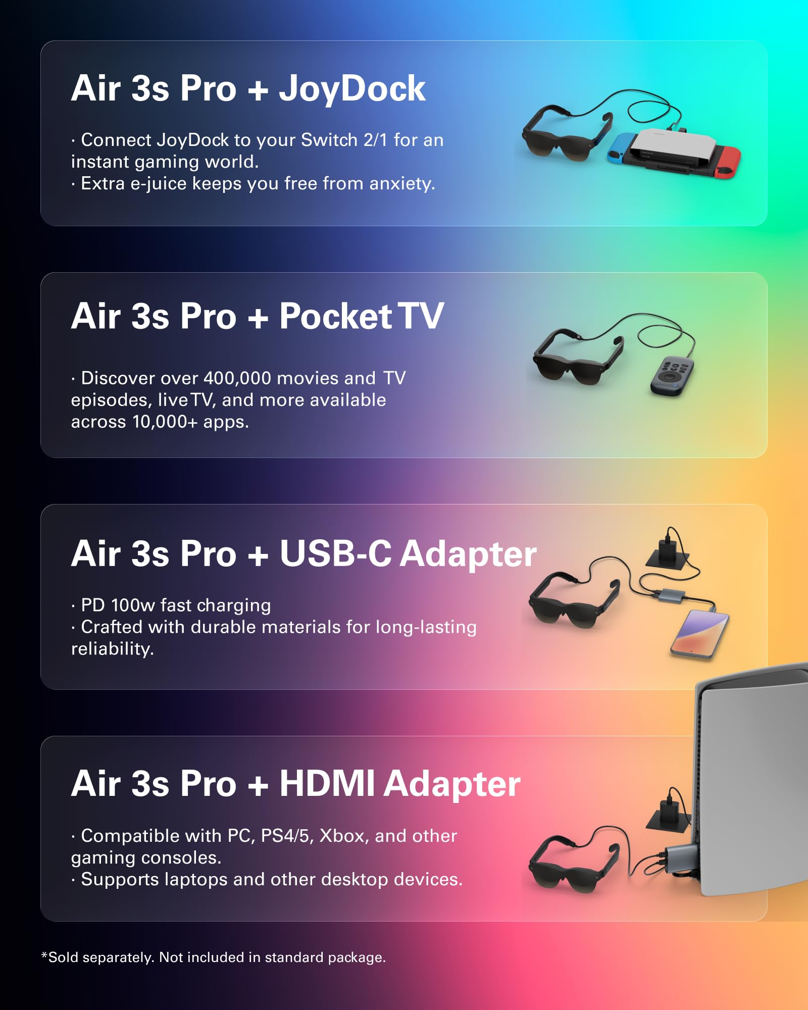 RayNeo Air 3s Pro AR/XR Glasses - 201'' 1200 Nits 120Hz HueView 2.0 Video Display, Smart Gaming Glasses for iPhone 17,16,15/Android/Mac/Switch 2/PS5/SteamDeck - 2025 Gift for Christmas & Tech Lover