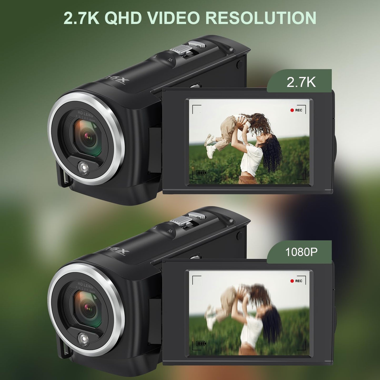 Tixeuo 2.7K Video Camera Camcorder QHD 50MP YouTube Vlogging Camera 16X Digital Zoom Webcam 270 Degree Rotation Screen Camcorders with 32G SD Card and 2 Batteries Recording While Charging