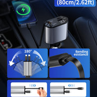 Retractable Car Charger, 4 in 1 Fast Charging Car Charger USB-C & USB-A Compatible with iPhone 16/15/14/13/12/11,Galaxy,Pixel