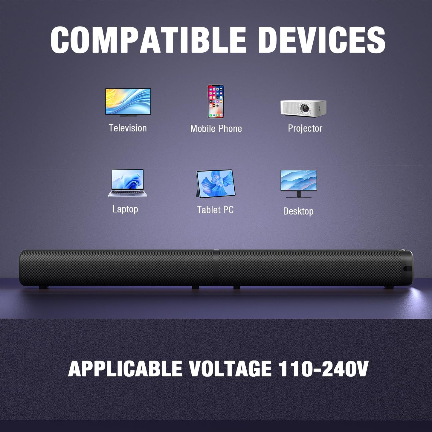 Yenjuty Sound Bar, 100W Sound Bar for Smart TV, Bluetooth 5.3 Soundbar, 2 in 1 Detachable Home Speaker Bass Effect, Home Theater Surround Sound, ARC/Optical/AUX/USB Connections, for TV/PC/Projectors - Volt-Edge Technologies®