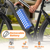 Fcgeoi Electric Bike, 750W Peak Motor, 60+ Miles Range & 20MPH, Removable Battery, 26" Tires, Dual Disc Brake, Shock Absorber, Commuting Electric Bikes for Adults