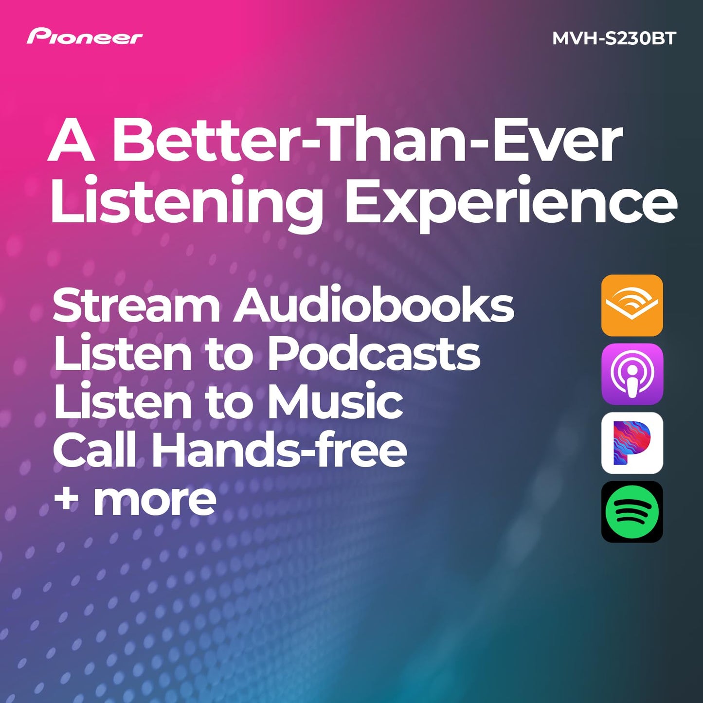 Pioneer MVH-S230BT 1-Din Digital Media Receiver – Bluetooth, USB, 50W x 4 Output, AM/FM Radio, iPhone/Android Compatible, Front/SW (Mono) Selectable RCA Output