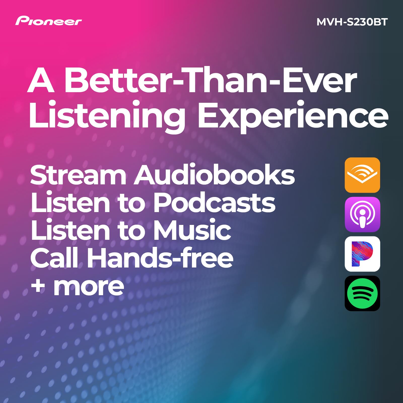 Pioneer MVH-S230BT 1-Din Digital Media Receiver – Bluetooth, USB, 50W x 4 Output, AM/FM Radio, iPhone/Android Compatible, Front/SW (Mono) Selectable RCA Output