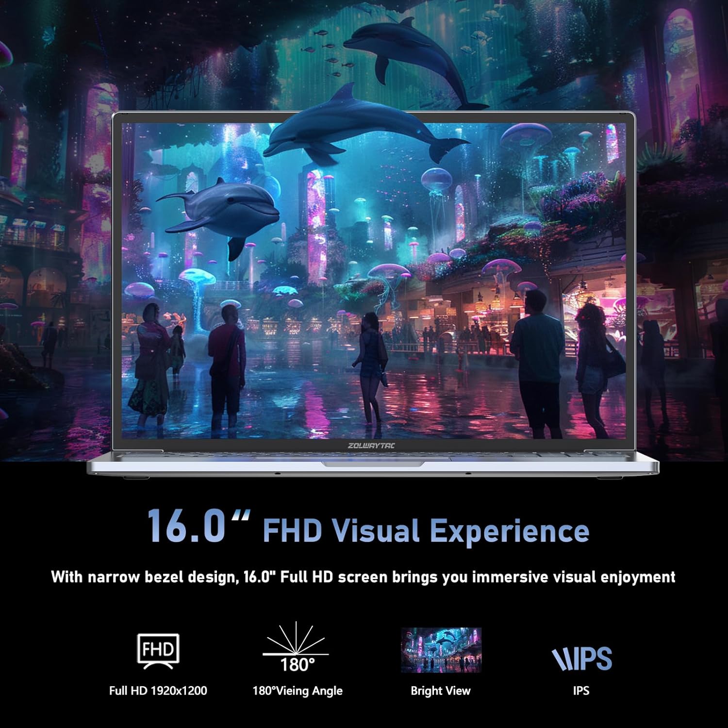 ZOLWAYTAC 16" Inch Laptops, Win 11Computer Laptop Gaming,16GB RAM 512GB SSD,N100 CPU(Up to 3.4GHz,12th),with WiFi/BT,Backlit Keyboard,5000mAh,Support Type C Charging,for Gaming,Business,Silver Gray