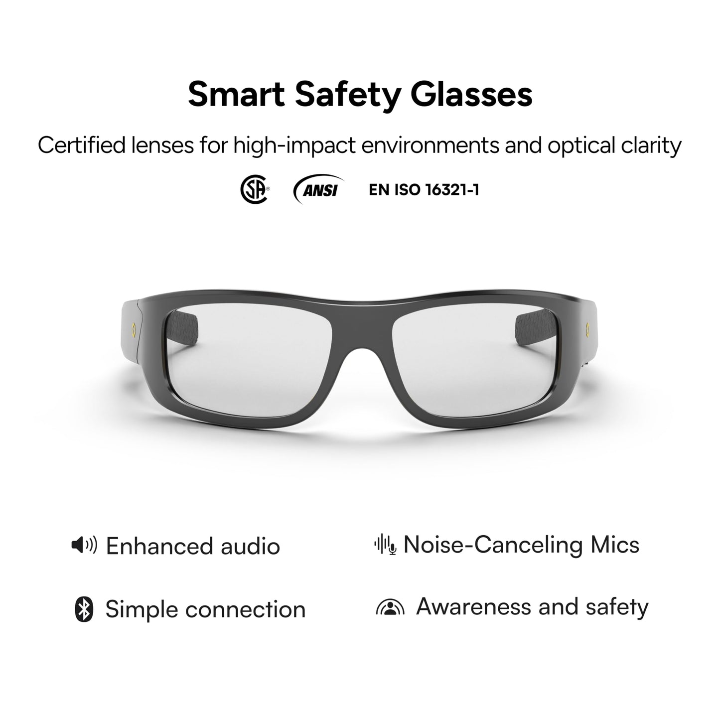 Lucyd Armor Smart Safety Glasses for Men & Women, TR90 Frame, Bluetooth Smart Safety Glasses with Light Adaptive Lenses, Open Ear Speakers & Microphone - ANSI Z87.1 (Standard)
