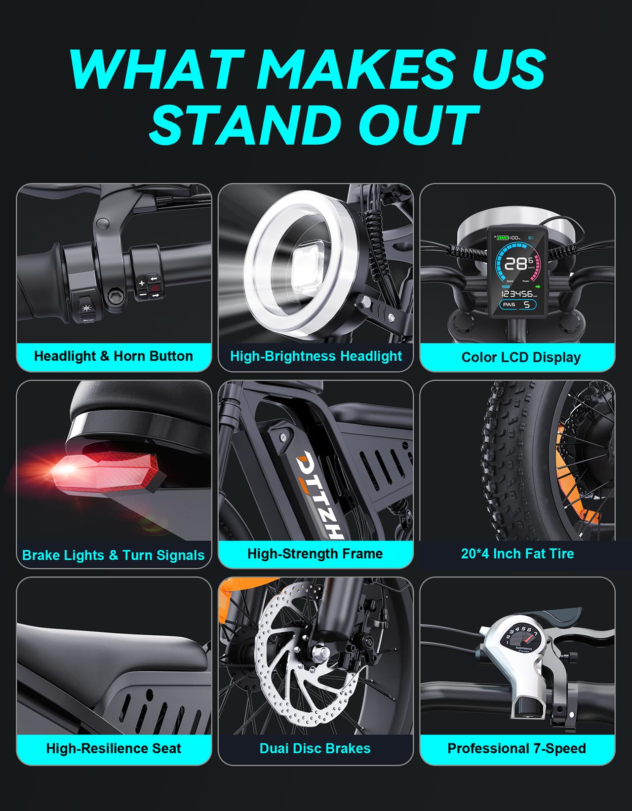 DTTZH F6 1500W Adult Electric Bike, 33MPH Fast E Bikes for Adults Electric, 20" x 4" Fat Tire Ebike, 750W Motor Long Range Electric Mountain Bikes, 48V 15Ah UL 2849 Certified, 60 Miles Range - Black