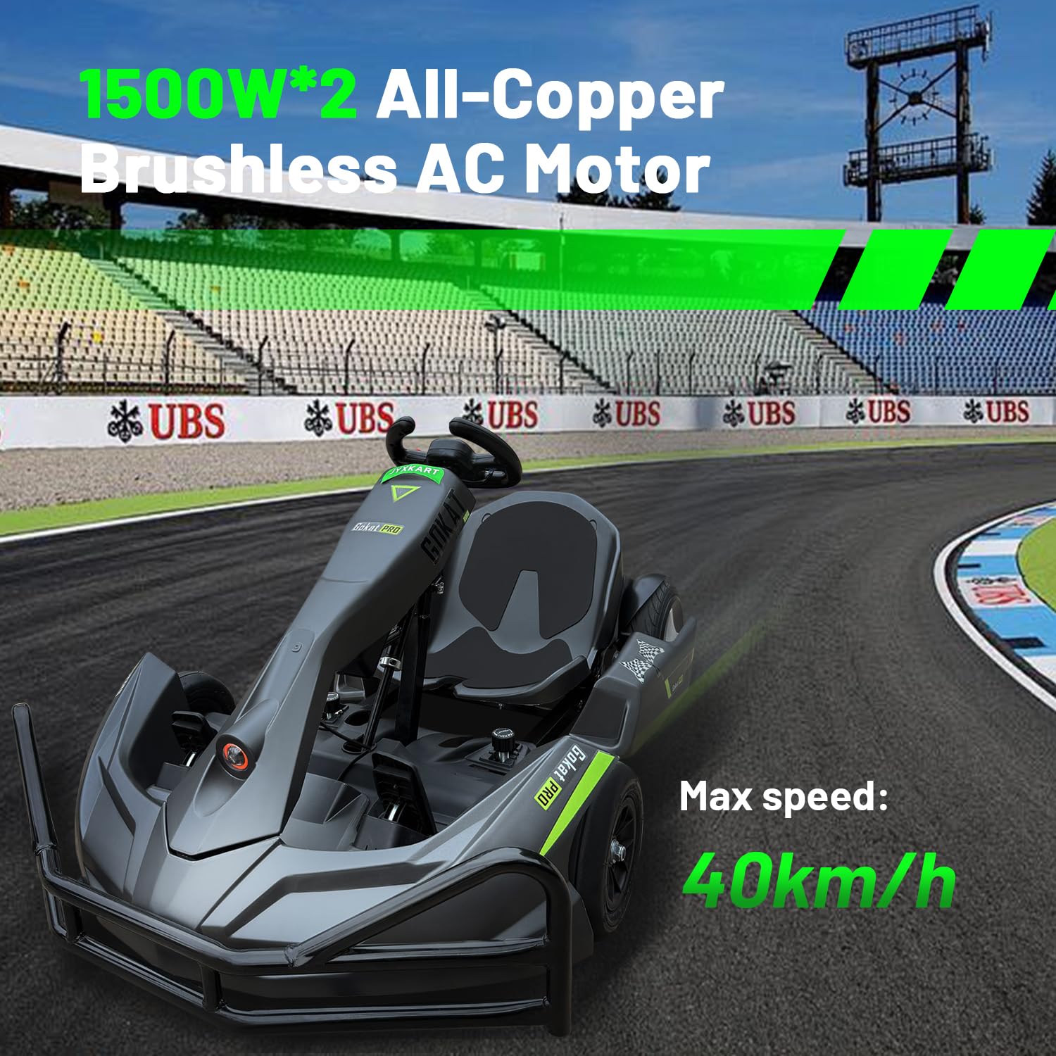 JYXKART Go Karts for Adults, PRO Electric Go Kart Build in 1500W*2 AC Brushless Motor with 54V8A Removable Lithium Battery and Handbrake, 40km/h High Speed Drifting Gokart for Ages 14+ Up to 2m/200kg