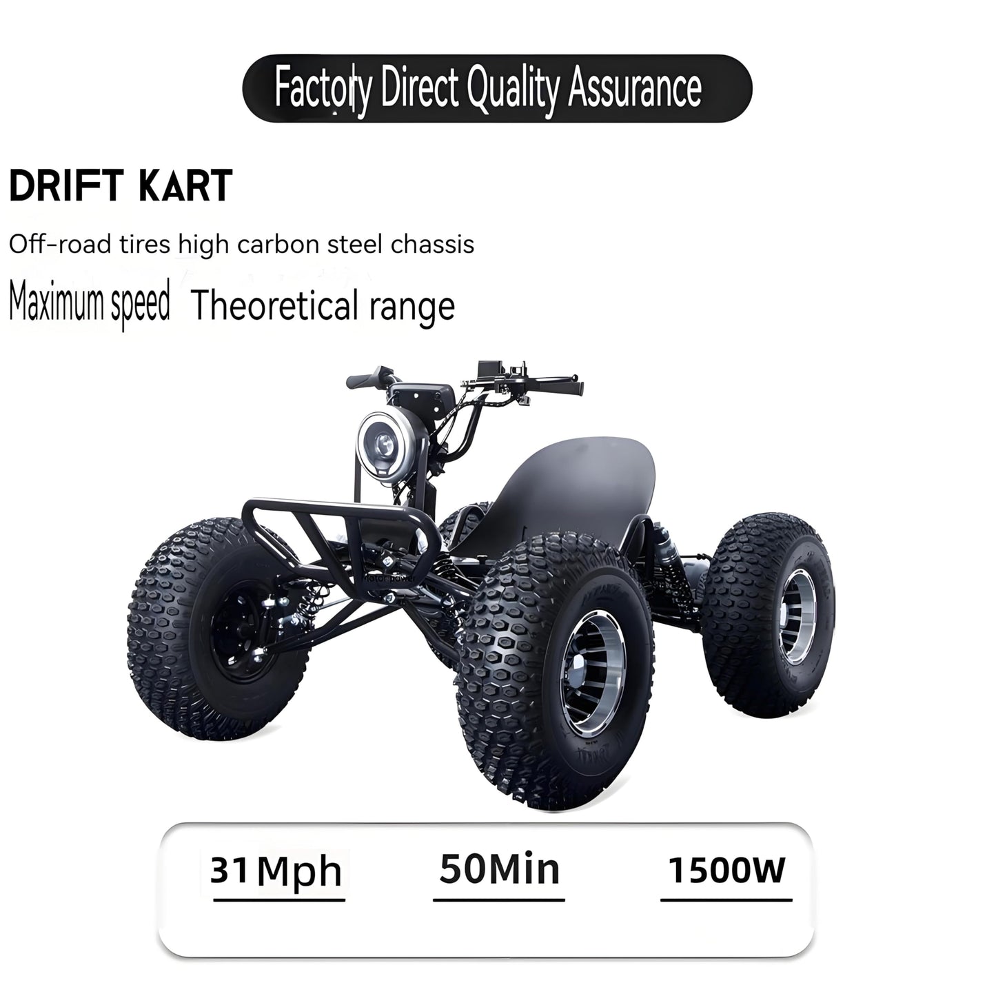 Zyliathor Electric Go Kart Adults/Kids Off-Road 48V 1500W Motor 12-31MPH, 8'' Alum Wheels, 10.4Ah(12+Mi) 440lbs, 3-Speed LED & Charger (Black)