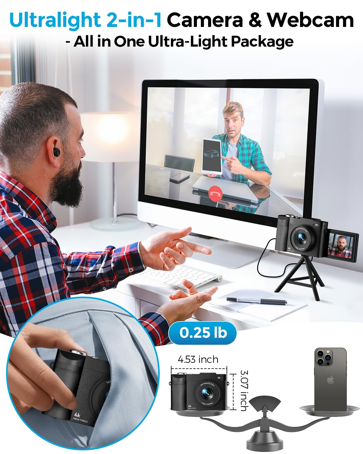 4K Digital Camera for Photography- 50MP Autofocus Vlogging Camera with 2.8" 180° Flip Screen, 16X Digital Zoom- Compact Point and Shoot Camera with 64GB SD for YouTube, Travel, Beginners - Volt-Edge Technologies®