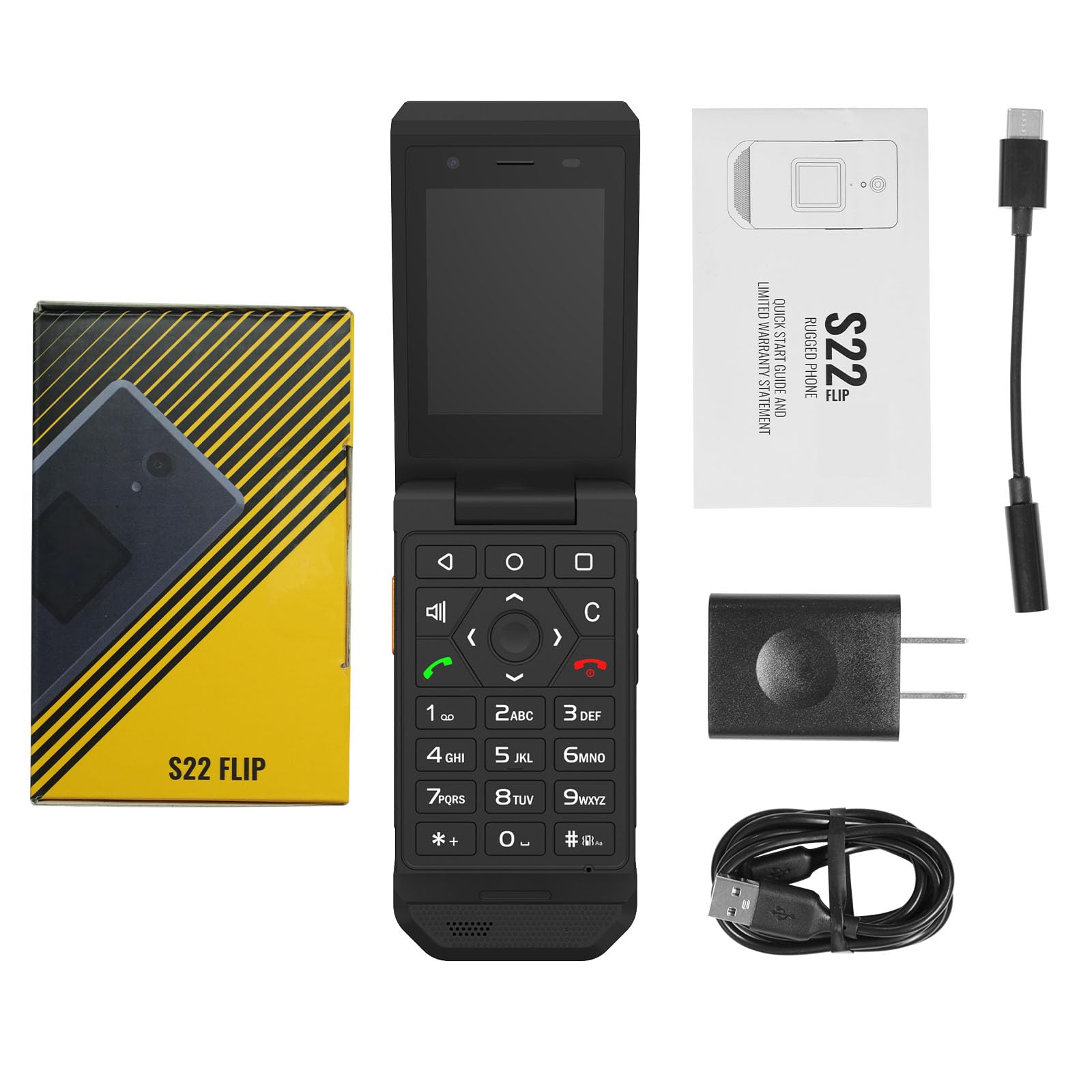 S22 Smart Flip Phone (16GB) 2.8" Touchscreen Rugged Cell Phone Android 11, IP68 Water Resistant, 4G LTE GSM Single Nano Slot, Come with Speedtalk SIM Card, Compatible with T-Mobile, AT&T (Black)