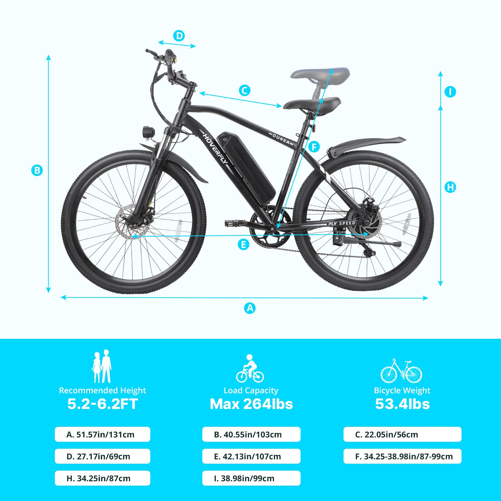 Hoverfly OUREA 26" Electric Bike for Adults, 750W Peak Motor Mountain Ebike, 20MPH Up to 40 Miles, UL2849 Certified, 7-Speed, Removable Battery, Shock Absorber, Fat Tire Commuter E-Bike
