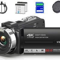 Suttie 4K Video Camera Camcorder Ultra HD 80MP Vlogging Camera for YouTube 18X Digital Zoom 3.0" IPS 270° Screen IR Night Vision Camcorder Recorder with 32GB SD Card, Lens Cap and 2 Batteries
