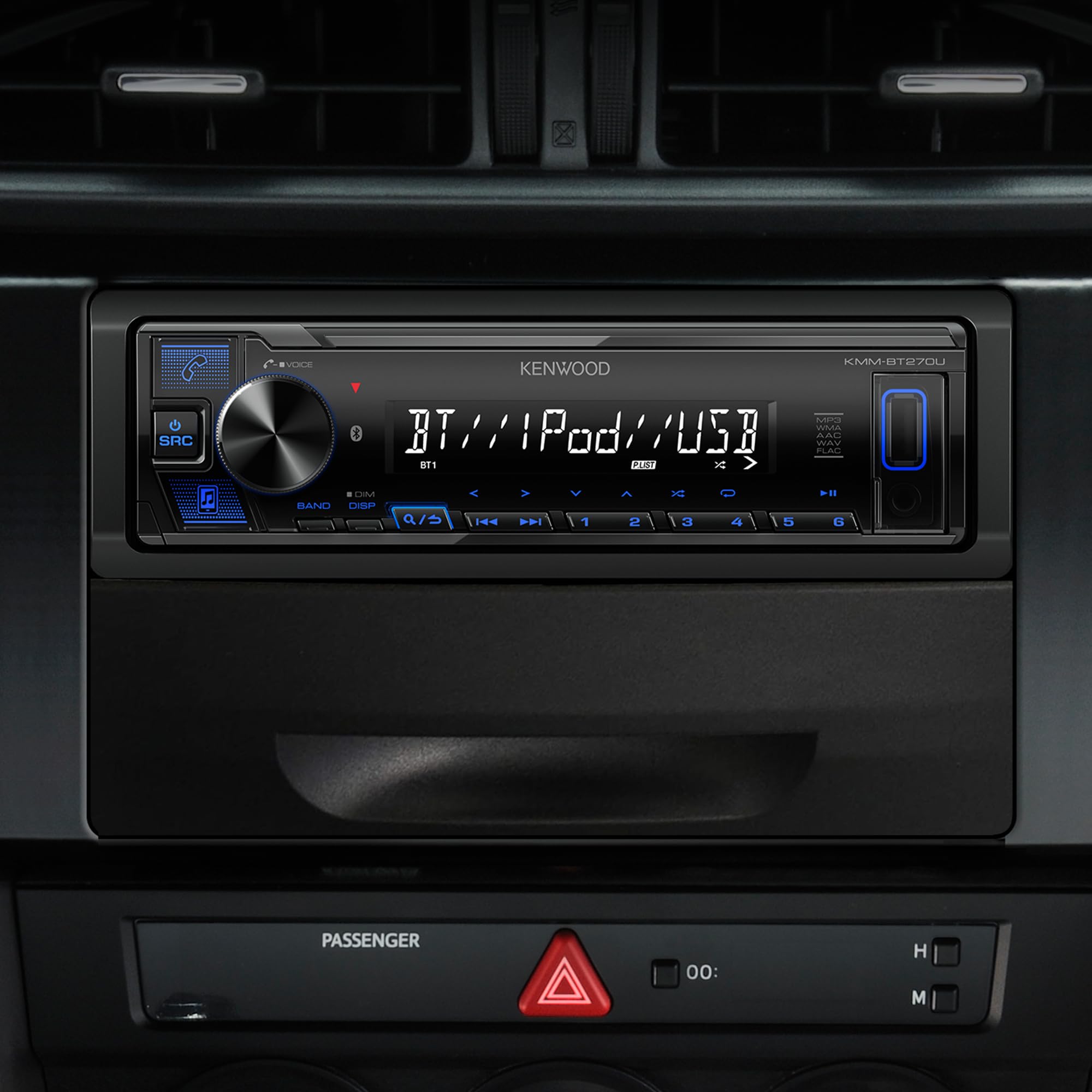 KENWOOD KMM-BT270U Bluetooth Digital Media Car Stereo Receiver with USB Port – AM/FM Radio, MP3 Player, High Contrast LCD, Detachable Face Plate, Single DIN, 13-Band EQ