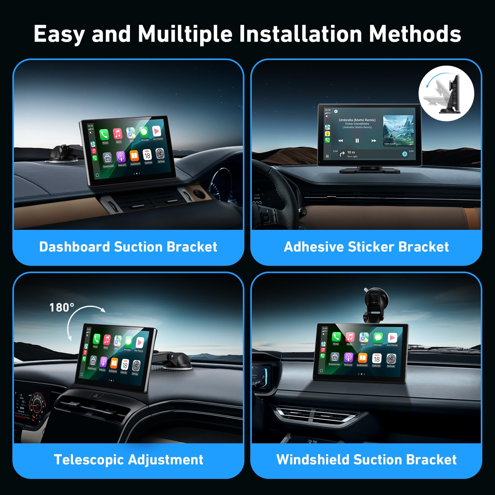 Gikktdr Wireless Carplay Screen for Car & Android Auto, 4K Dash Cam + 1080P Backup Camera, Portable Touchscreen, GPS Navigation, Bluetooth for All Cars (9inch)