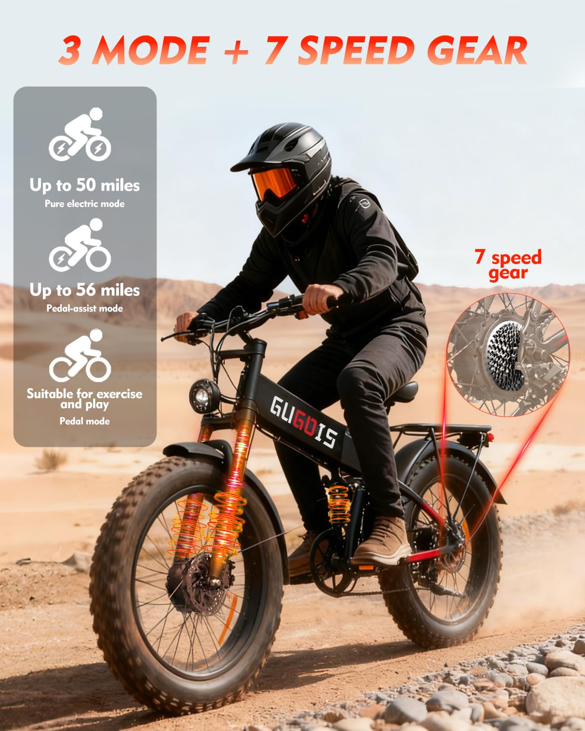Folding Electric Bike for Adults, 3000W Peak Ebike, 48V 23Ah Removable Battery, Dual Motor 26" Fat Tire E-Bike, Up to 35MPH & 60 Miles Range, All-Terrain Electric Dirt Bike for Mountain & City Ride